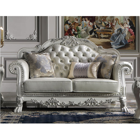 Acme - Dresden Loveseat W/3 Pillows LV01689 Synthetic Leather & Bone White Finish