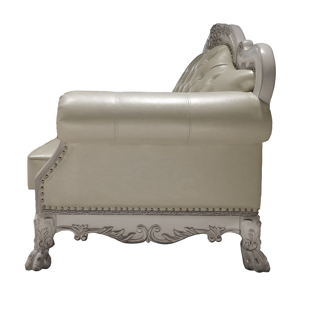 Acme - Dresden Loveseat W/3 Pillows LV01689 Synthetic Leather & Bone White Finish