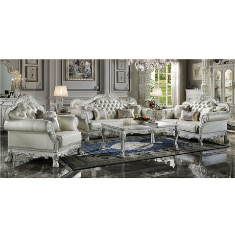 Acme - Dresden Loveseat W/3 Pillows LV01689 Synthetic Leather & Bone White Finish