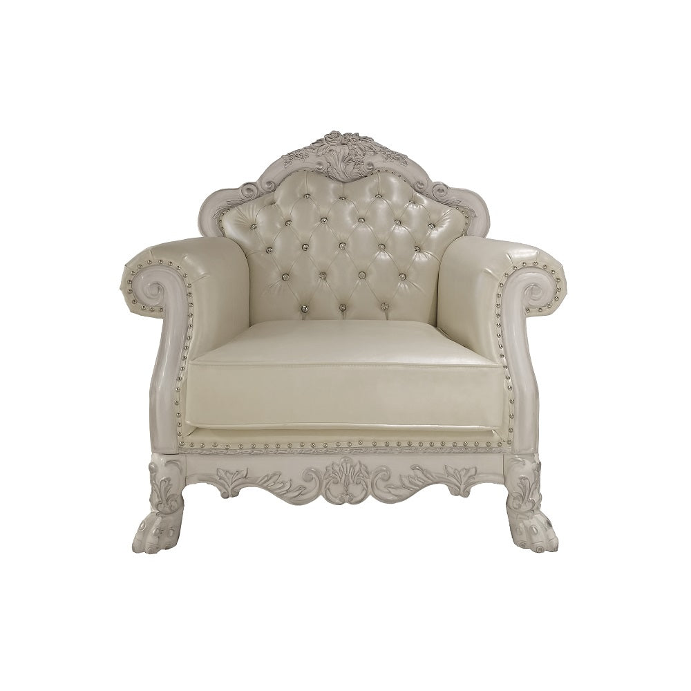 Acme - Dresden Chair W/2 Pillows LV01690 Synthetic Leather & Bone White Finish