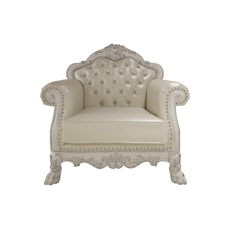 Acme - Dresden Chair W/2 Pillows LV01690 Synthetic Leather & Bone White Finish