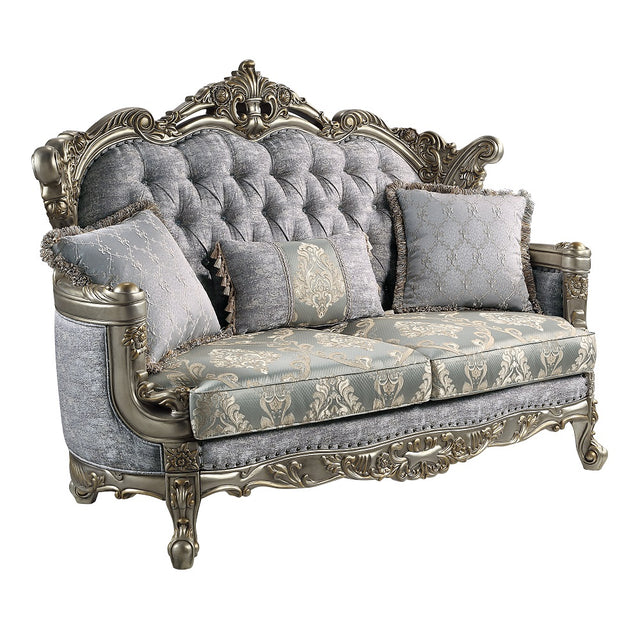 Acme - Miliani Loveseat W/3 Pillows LV01781 Fabric & Antique Bronze Finish