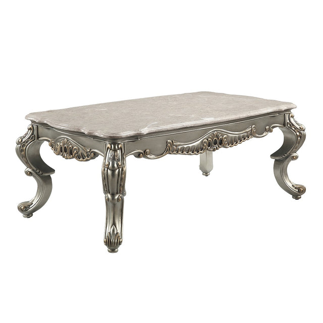 Acme - Miliani Coffee Table W/Marble Top LV01783 Natural Marble Top & Antique Bronze Finish