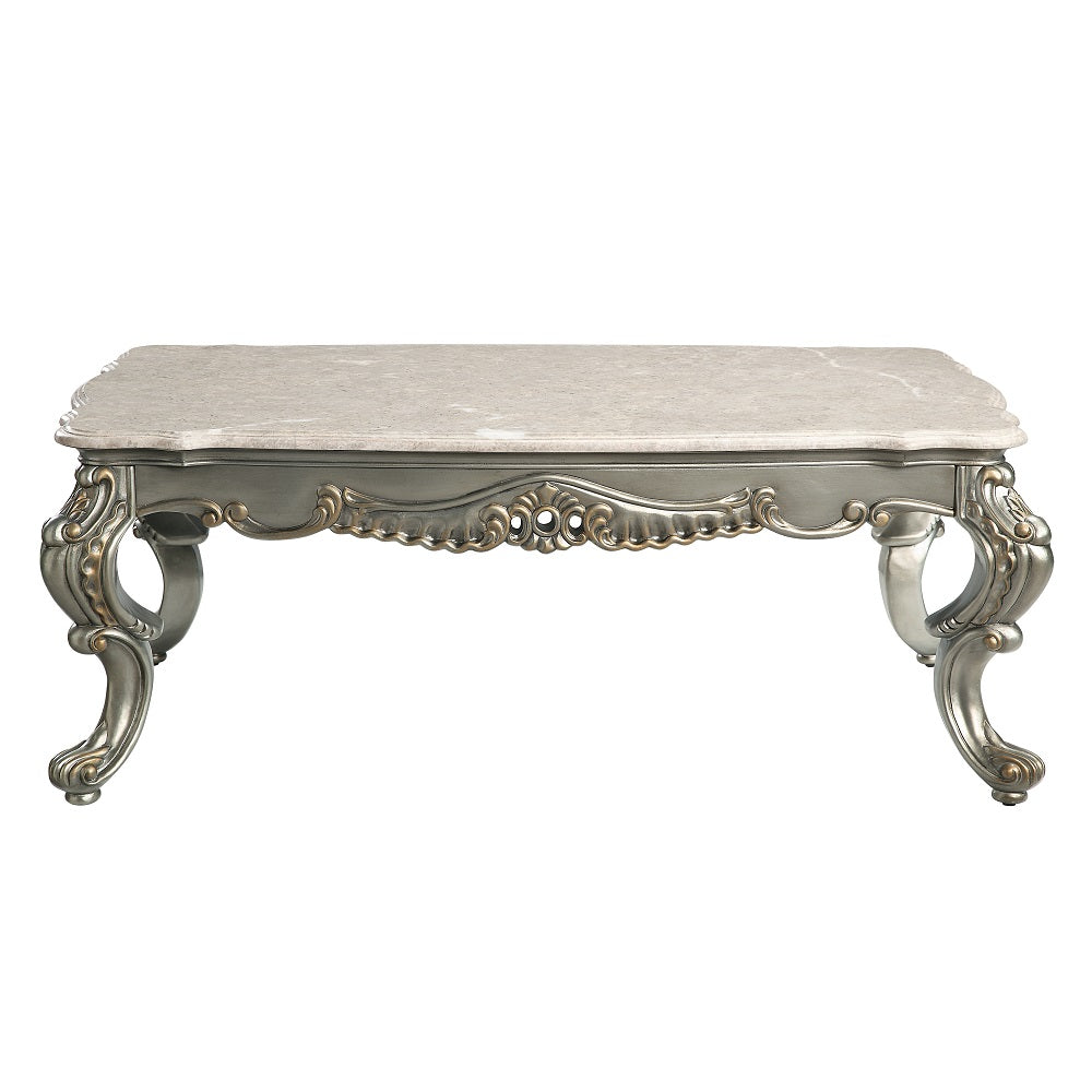 Acme - Miliani Coffee Table W/Marble Top LV01783 Natural Marble Top & Antique Bronze Finish