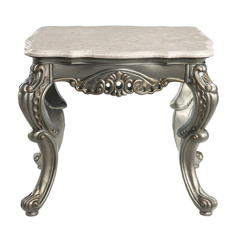 Acme - Miliani End Table W/Marble Top LV01784 Natural Marble Top & Antique Bronze Finish