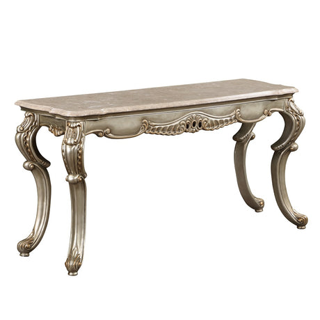 Acme - Miliani Sofa Table W/Marble Top LV01785 Natural Marble Top & Antique Bronze Finish