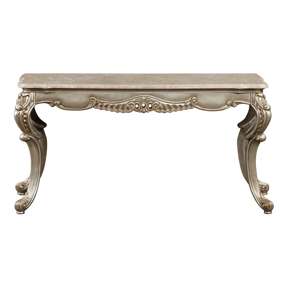 Acme - Miliani Sofa Table W/Marble Top LV01785 Natural Marble Top & Antique Bronze Finish