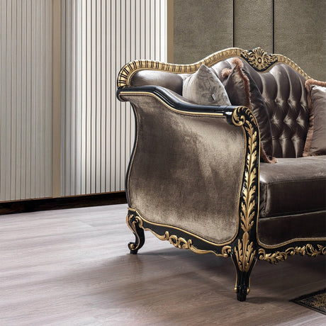Betria Loveseat W/4 Pillows LV01888 Light Green Velvet, Gold & Black High Gloss Finish | Acme - Home Elegance USA
