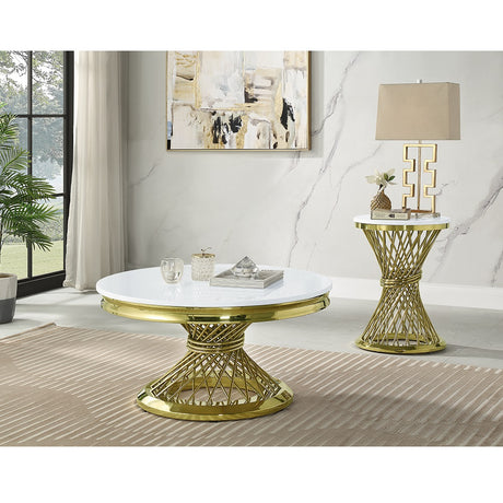 Acme - Fallon Coffee Table W/Engineering Stone Top LV01957 Engineering Stone Top & Gold Finish