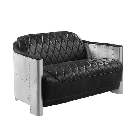 Acme - Sedna Loveseat LV01983 Black Top Grain Leather & Aluminum