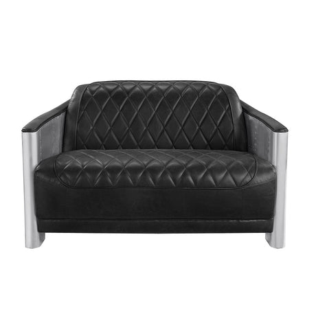 Acme - Sedna Loveseat LV01983 Black Top Grain Leather & Aluminum