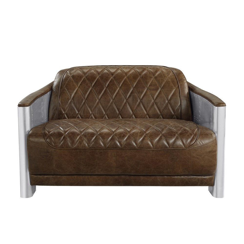 Acme - Sedna Loveseat LV01984 Espresso Top Grain Leather & Aluminum