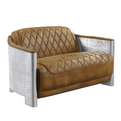 Acme - Sedna Loveseat LV01985 Espresso Top Grain Leather & Aluminum