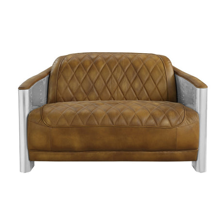 Acme - Sedna Loveseat LV01985 Espresso Top Grain Leather & Aluminum