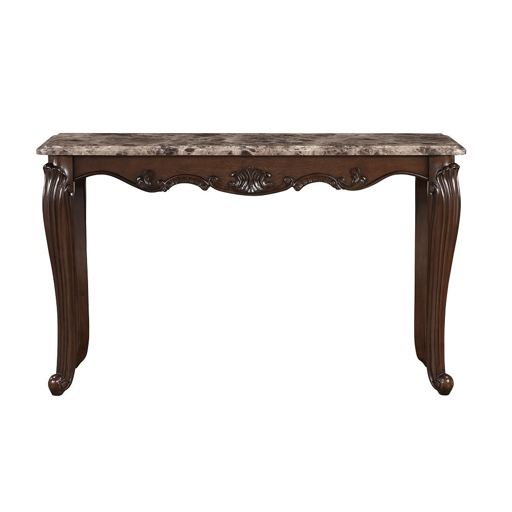 Acme - Nayla Sofa Table LV02006 Natural Marble Top & Cherry Finish