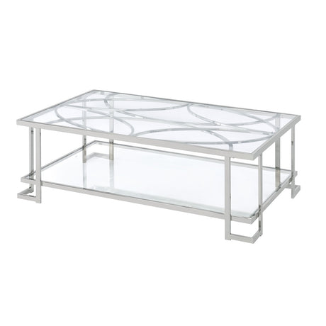 Acme - Kalan Coffee Table LV02079 Glass & Silver Finish