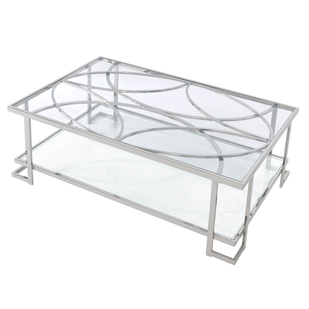 Acme - Kalan Coffee Table LV02079 Glass & Silver Finish