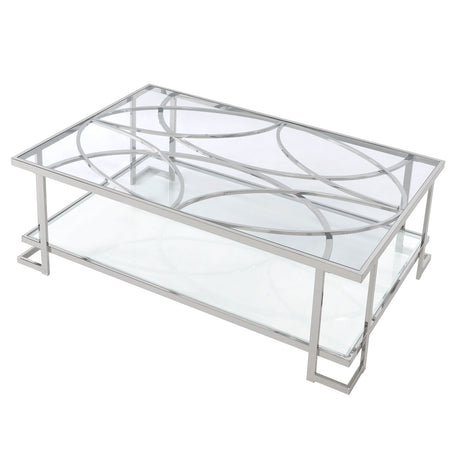 Acme - Kalan Coffee Table LV02079 Glass & Silver Finish