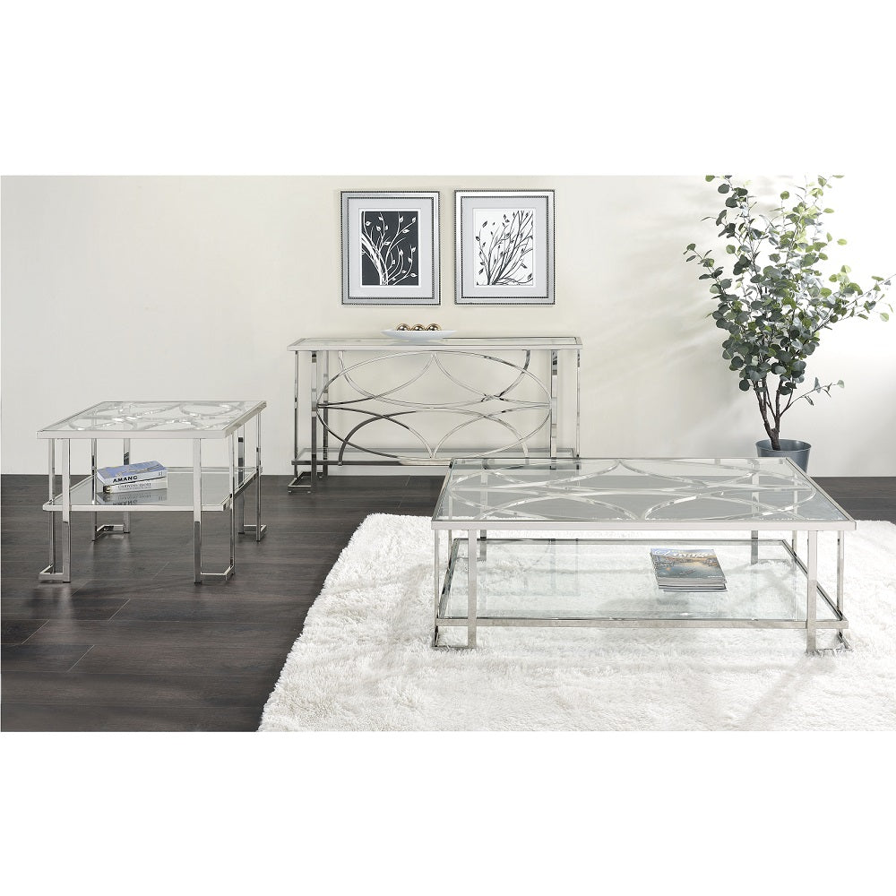 Acme - Kalan Coffee Table LV02079 Glass & Silver Finish