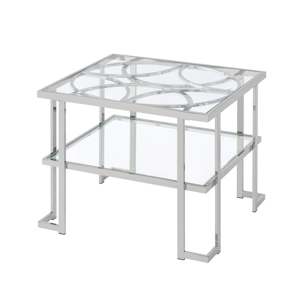 Acme - Kalan End Table LV02080 Glass & Silver Finish