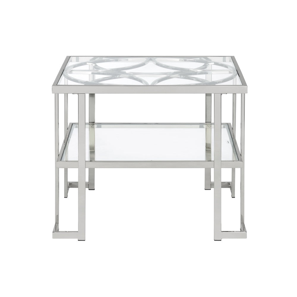 Acme - Kalan End Table LV02080 Glass & Silver Finish