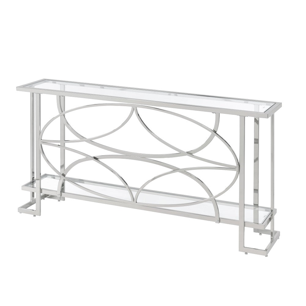 Acme - Kalan Sofa Table LV02081 Glass & Silver Finish