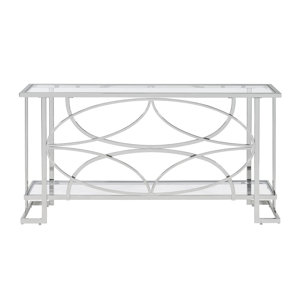 Acme - Kalan Sofa Table LV02081 Glass & Silver Finish