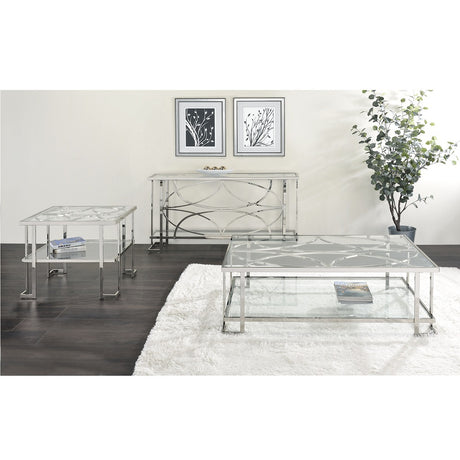 Acme - Kalan Sofa Table LV02081 Glass & Silver Finish