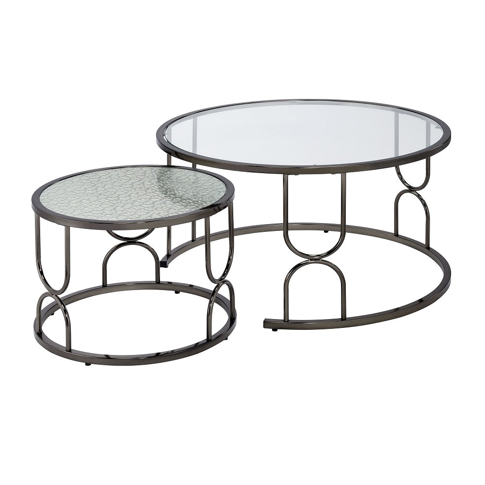 Acme - Kaimi Nesting Coffee Table Set LV02082 Patterned Mirror Glass & Black Finish