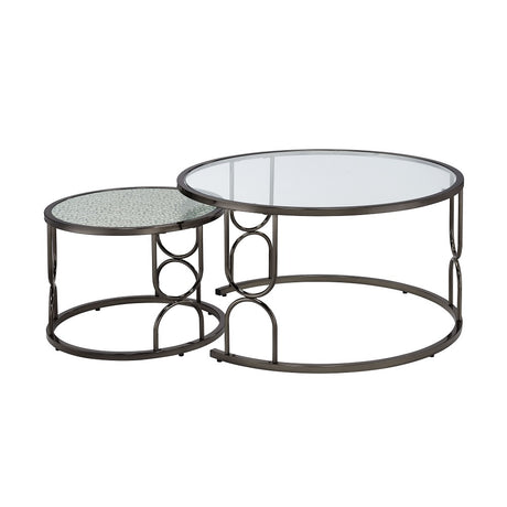 Acme - Kaimi Nesting Coffee Table Set LV02082 Patterned Mirror Glass & Black Finish