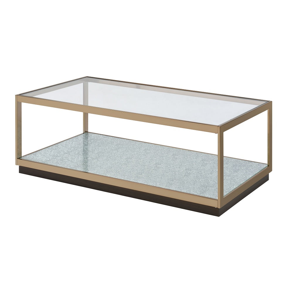 Acme - Kaia Coffee Table LV02085 Glass & Gold Finish