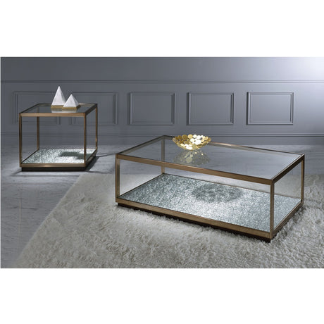 Acme - Kaia Coffee Table LV02085 Glass & Gold Finish