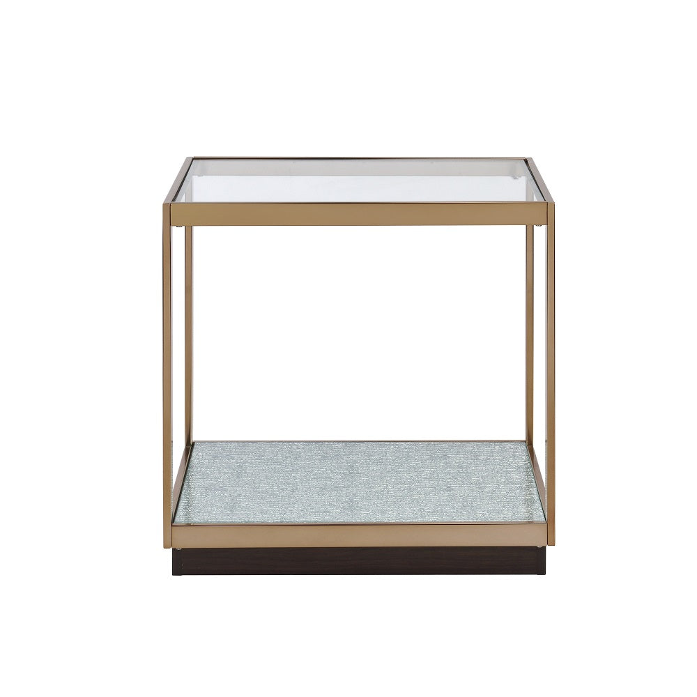 Acme - Kaia End Table LV02086 Glass & Gold Finish