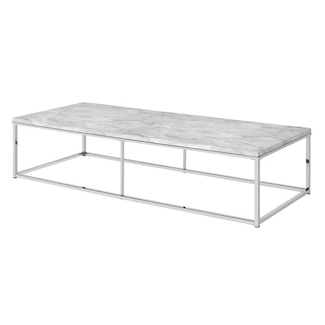 Acme - Voleta Coffee Table LV02088 Engineered Stone Top & Chrome Finish