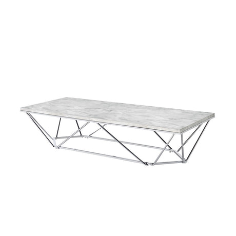 Acme - Luz Coffee Table LV02089 Engineered Stone Top & Chrome Finish