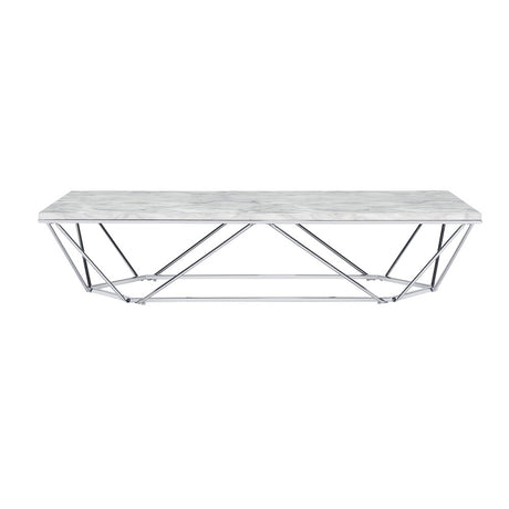 Acme - Luz Coffee Table LV02089 Engineered Stone Top & Chrome Finish