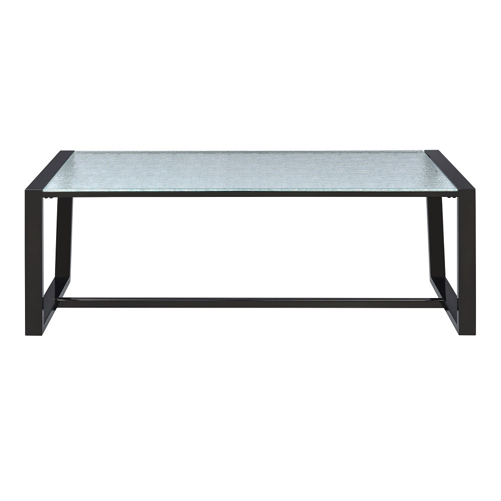 Acme - Kaia II Coffee Table LV02091 Patterned Mirror Glass & Black Finish