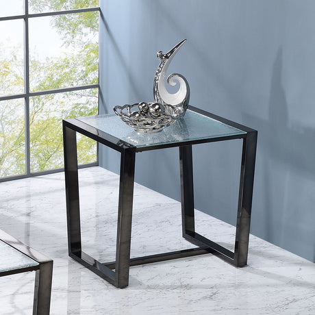 Acme - Kaia II End Table LV02092 Patterned Mirror Glass & Black Finish