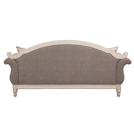 Acme - Florian Sofa W/4 Pillows LV02119 Gray Fabric & Antique White Finish