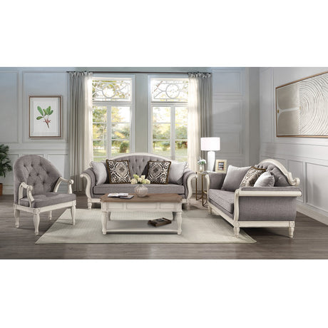 Acme - Florian Sofa W/4 Pillows LV02119 Gray Fabric & Antique White Finish