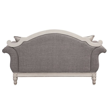 Acme - Florian Loveseat W/3 Pillows LV02120 Gray Fabric & Antique White Finish