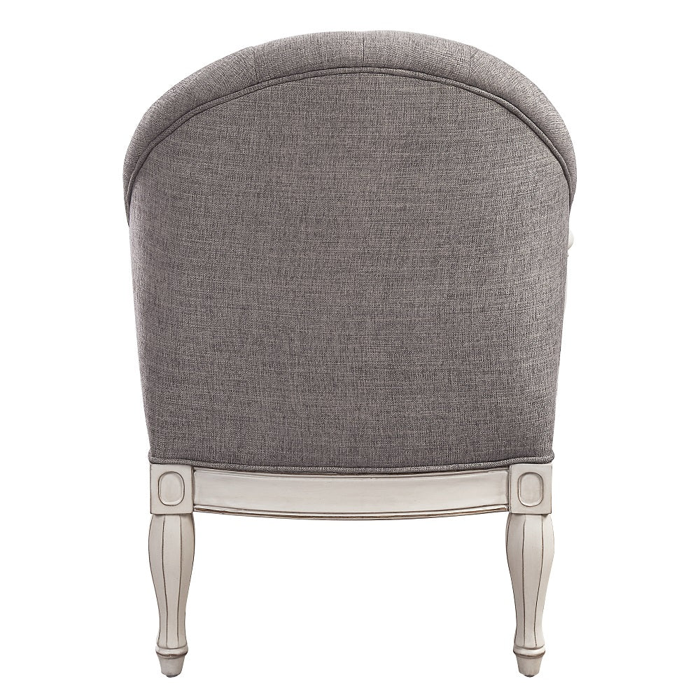 Acme - Florian Chair LV02121 Gray Fabric & Antique White Finish