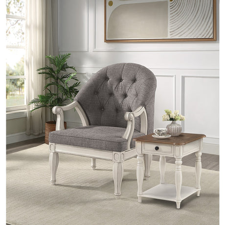 Acme - Florian Chair LV02121 Gray Fabric & Antique White Finish