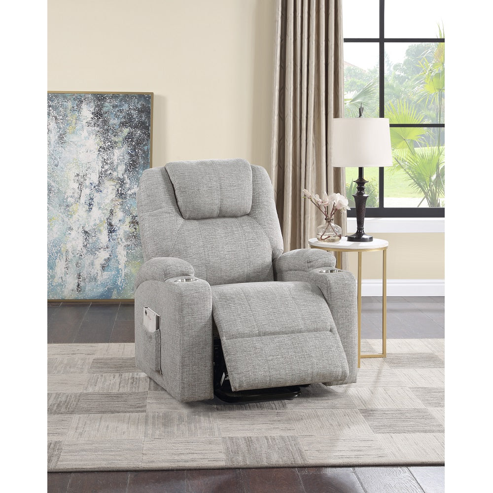 Acme - Evander Power Lift Recliner LV02180 Light Gray Chenille