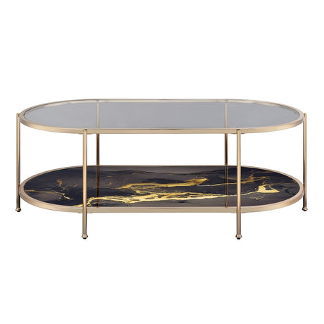 Acme - Fiorella Coffee Table LV02222 Black Marble Print & Champagne Finish