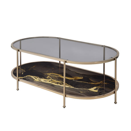 Acme - Fiorella Coffee Table LV02222 Black Marble Print & Champagne Finish