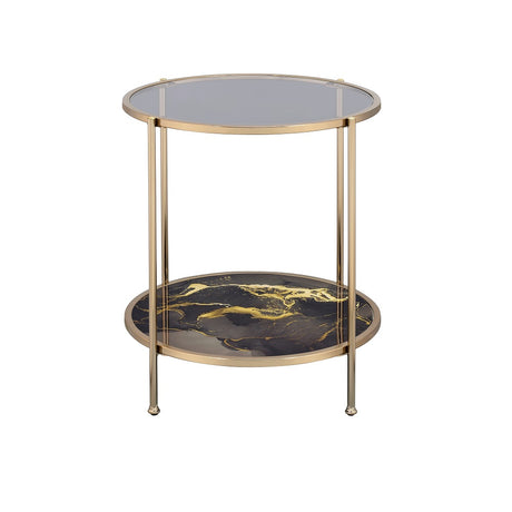 Acme - Fiorella End Table LV02223 Black Marble Print & Champagne Finish