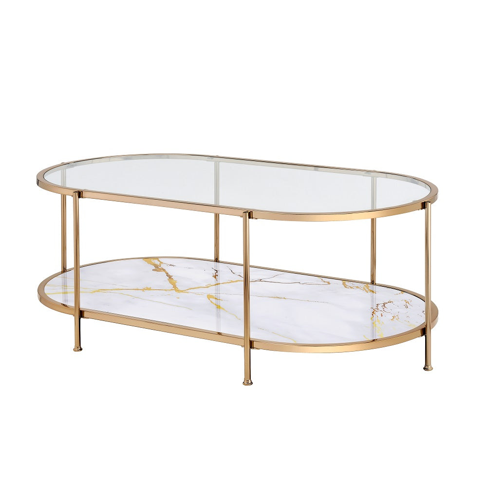 Acme - Fiorella Coffee Table LV02225 White Marble Paint & Champagne Finish