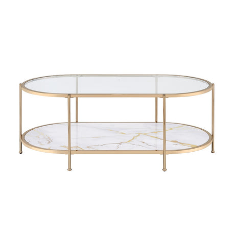 Acme - Fiorella Coffee Table LV02225 White Marble Paint & Champagne Finish