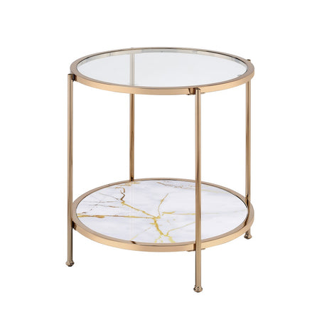 Acme - Fiorella End Table LV02226 White Marble Paint & Champagne Finish